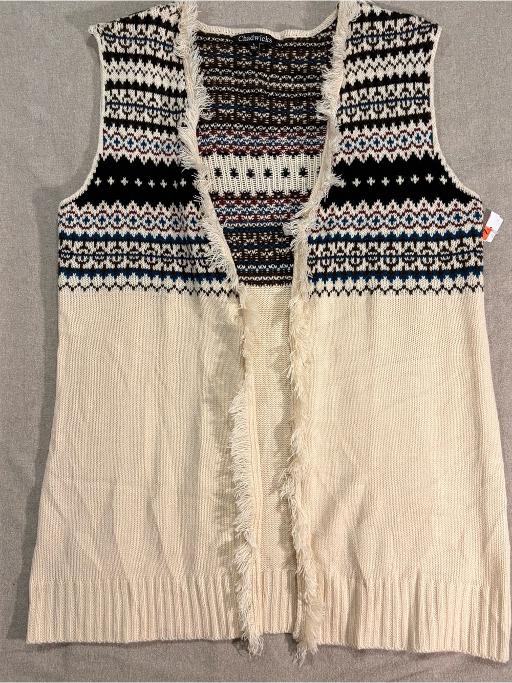 Chadwicks Cream Fair Isle Fringe Open Vest